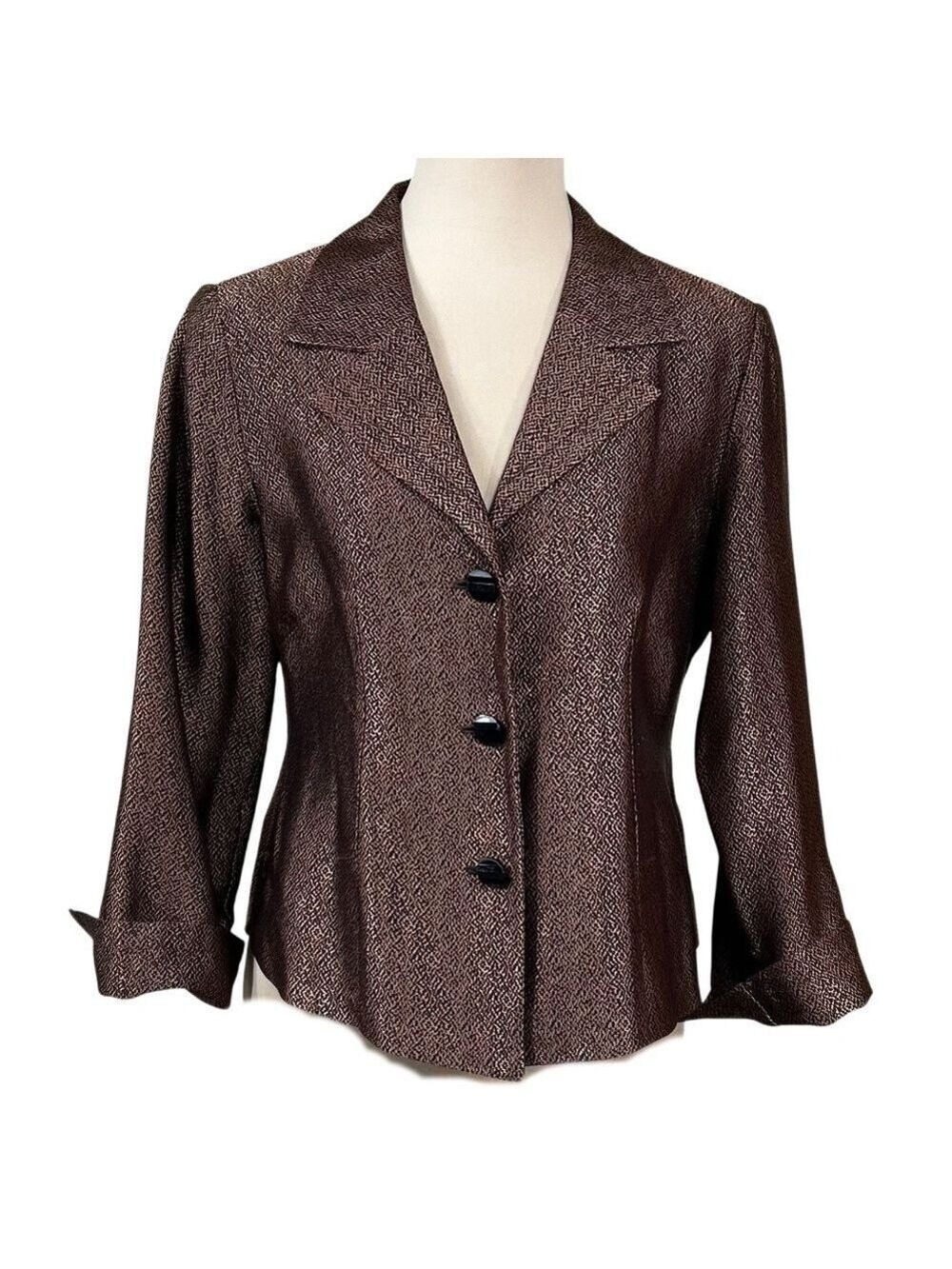 Dara Lamb Black Gold Silky Jacquard Blazer Suit Jacket Size S